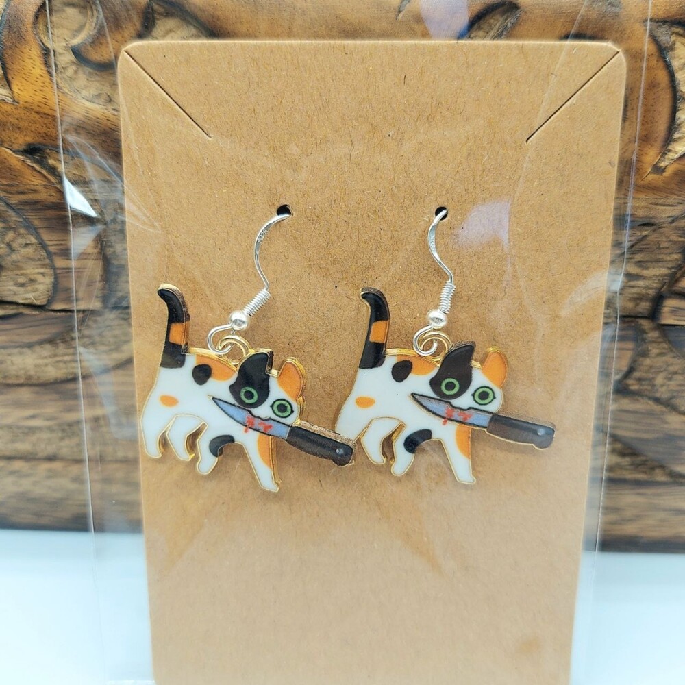 Naughty Cat Earrings Horror Kitty Calico